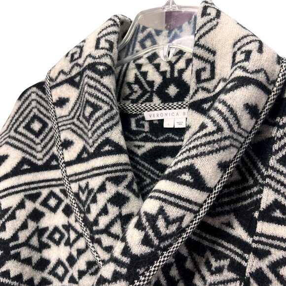 Veronica Beard Wool Sweater Jacket Shawl Collar Belt Aztec Tribal Jacquard Large - Picture 3 of 16